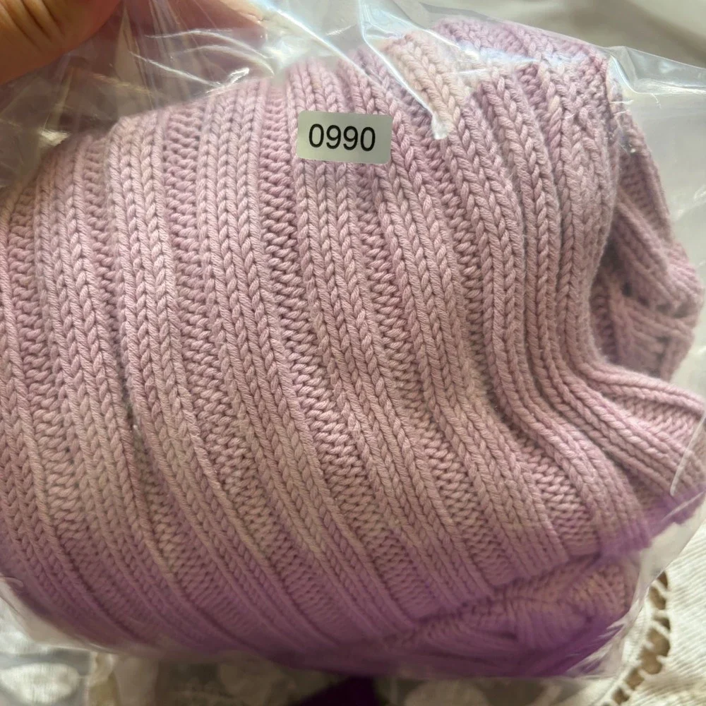 Fairy Lavender Pink Ribbed Knit Pointelle Flare Sleeve Scoop Neck Sweater 0990